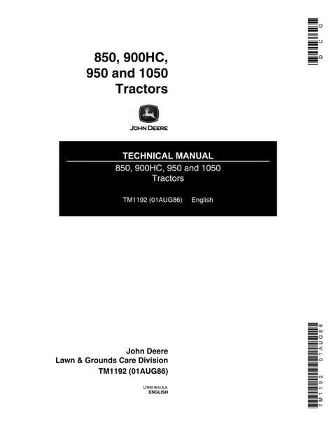 John Deere 850, 900HC, 950 ,1050 Tractor Service Repair Technical Manual